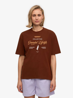 MISCHIEF MONKEY - Women Dark Brown Typography Round Neck T-shirt