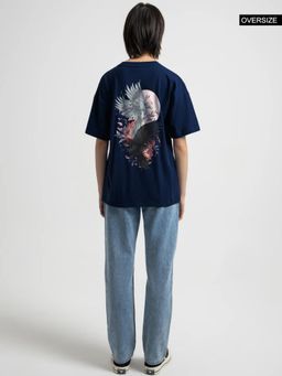 MISCHIEF MONKEY - Women Navy Blue Graphic Printed Round Neck T-shirt