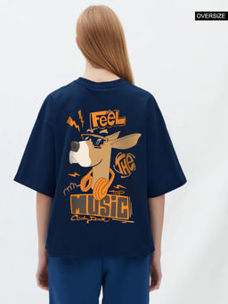 MISCHIEF MONKEY - Women Navy Blue Graphic Printed Round Neck T-shirt