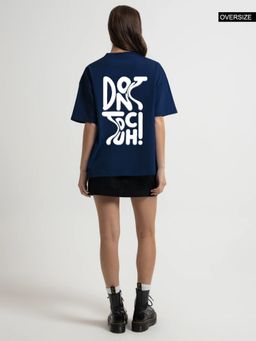 MISCHIEF MONKEY - Women Navy Blue Typography Round Neck T-shirt