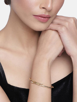 Estele - Gold Plated Parallel Time Designer Cuff Bracelet with Austrian Crystal for Women
