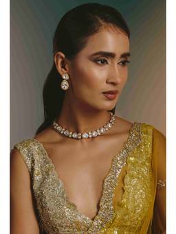 Namasya - Gold Plated Moissanite White Necklace with Earrings