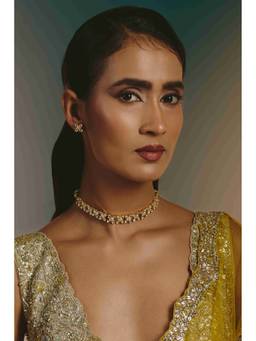 Namasya - Gold Plated Kundan White Choker with Earrings