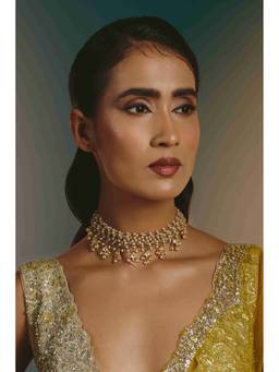 Namasya - Gold Plated Kundan Pearl White Necklace