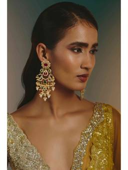 Namasya - Gold Plated Kundan Red Earrings