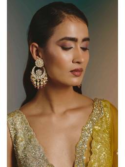 Namasya - Gold Plated Kundan Chandballi White Earring
