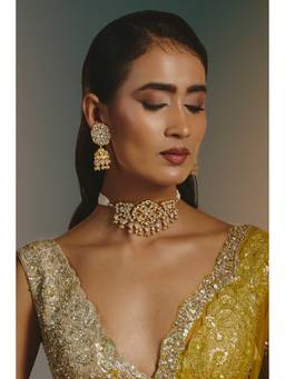 Namasya - Gold Plated Kundan White Choker with Earrings