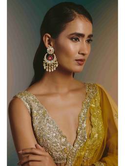 Namasya - Gold Plated Mother Of Pearl White Chandbali Earrings