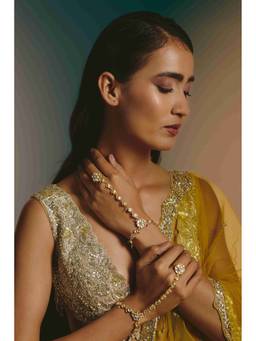 Namasya - Gold Plated Kundan White Handharness