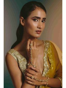 Namasya - Gold Plated Kundan White Handharness