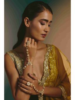Namasya - Gold Plated Kundan White Handharness