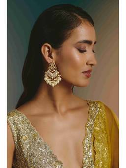 Namasya - Gold Plated Kundan Chandballi White Earring