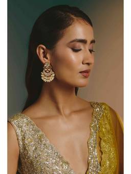 Namasya - Gold Plated Kundan Chandballi White Earring