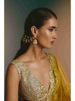 Namasya - Gold Plated Kundan White Jhumka with Earchains