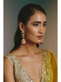 Namasya - Gold Plated Kundan White Jhumkas Earrings