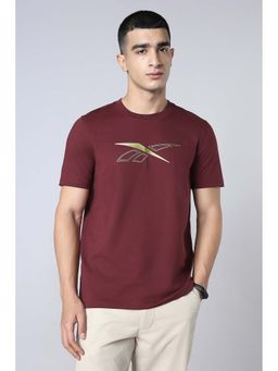 Reebok - Maroon Printed Cotton Blend Regular Fit T-Shirt