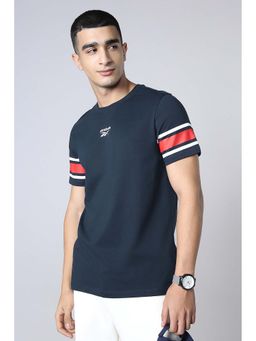 Reebok - Navy Blue Stripes Cotton Regular Fit T-Shirt