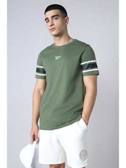 Reebok - Green Stripes Cotton Regular Fit T-Shirt