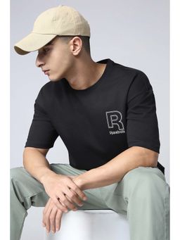 Reebok - Black Printed Cotton Blend Regular Fit T-Shirt