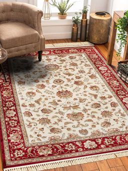 OBSESSIONS - Anti-static Machine Made Viscose Classical Runner, Cream & Maroon (2x7 Feet)