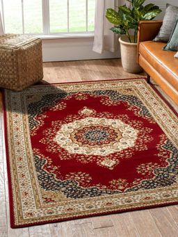 OBSESSIONS - Anti-static Machine Made Classical Carpet, Red & Navy (4x6 Feet)