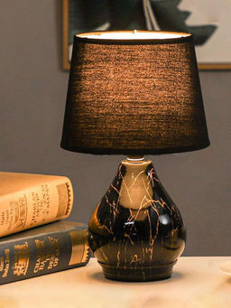 Art Street - Ceramic Marble Novelty Flair Table Lamp With Shade 17.8X29.5 Cm In Black & Gold