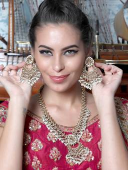 Odette - Gorgeous White and Gold Traditional Long Necklace for Women (Set of 2)