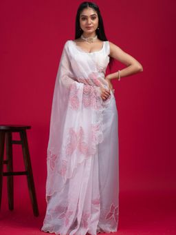 Odette - Red Organza Embellished Saree with Unstitched Blouse for Women