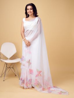 Odette - Multi Organza Embellished Saree with Unstitched Blouse for Women