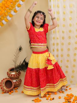 BownBee - Bandhani Pure Cotton Lehenga Choli for Girls - Red