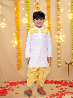 BownBee - Ethnic Pure Cotton Lehriya Dhoti Kurta for Boys - Yellow