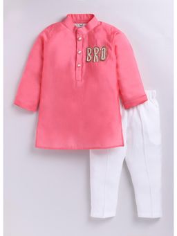 Little Collars - Silk Blend Woven Embroidered Ethnic Kurta Pant - Peach