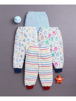 Bumzee - Sky Blue and White Full Length Boys Cotton Pyjamas (Pack of 4)