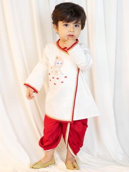 Vastramay - Boys White Fine Satin Kurta Dhoti