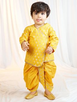 Vastramay - Boys Mustard Jacquard Angrakha Kurta Dhoti