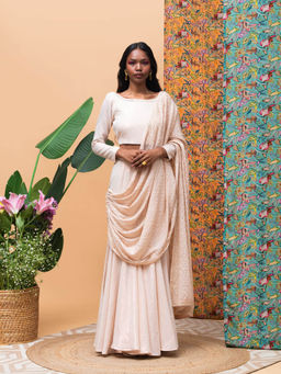 RISHI & VIBHUTI - Kate Mate Rose Gold Saree with Stitched Blouse