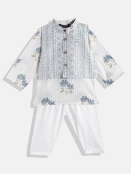 Readiprint - Boys White Printed Kurta with Nehru Jacket and Pyjama (Set of 3)