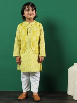 Readiprint - Boys Lime Green Kurta and Pyjama with Jacket (Set of 3)