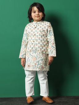 Readiprint - Boys Off White Kurta and Pyjama with Jacket (Set of 3)