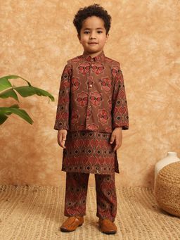 Readiprint - Boys Brown Kurta and Pyjama with Nehru Jacket (Set of 3)