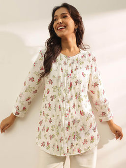 Fabindia - White Cotton Hand Block Printed Tunic
