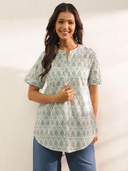 Fabindia - White Cotton Hand Block Printed Tunic