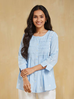 Fabindia - Blue Cotton Chikankari Tunic