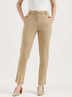 United Colors of Benetton - Beige Solid Mid Rise Trousers