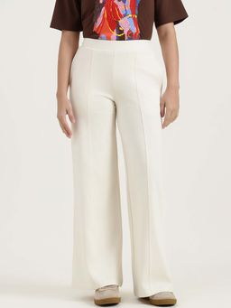 United Colors of Benetton - Cream High Rise Solid Trousers