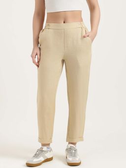 United Colors of Benetton - Beige Straight Fit High Rise Solid Trousers