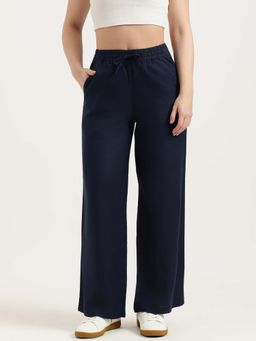 United Colors of Benetton - Navy Blue Straight Fit High Rise Solid Trousers