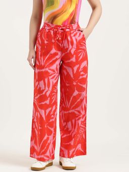 United Colors of Benetton - Orange Straight Fit High Rise Printed Trousers