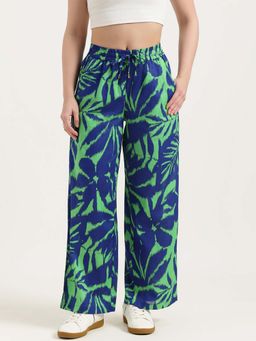 United Colors of Benetton - Blue Straight Fit High Rise Printed Trousers