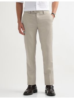 Arrow - Mens Beige Solid Mid Rise Trouser